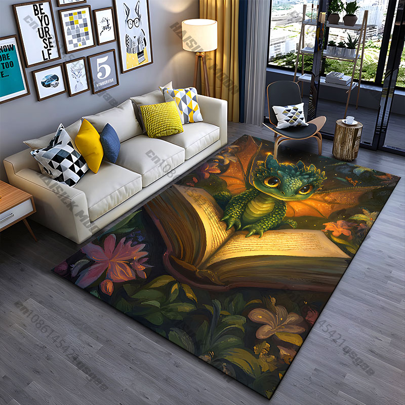 Outdoor Adventure Books - Cute dragon magical book adventure carpet